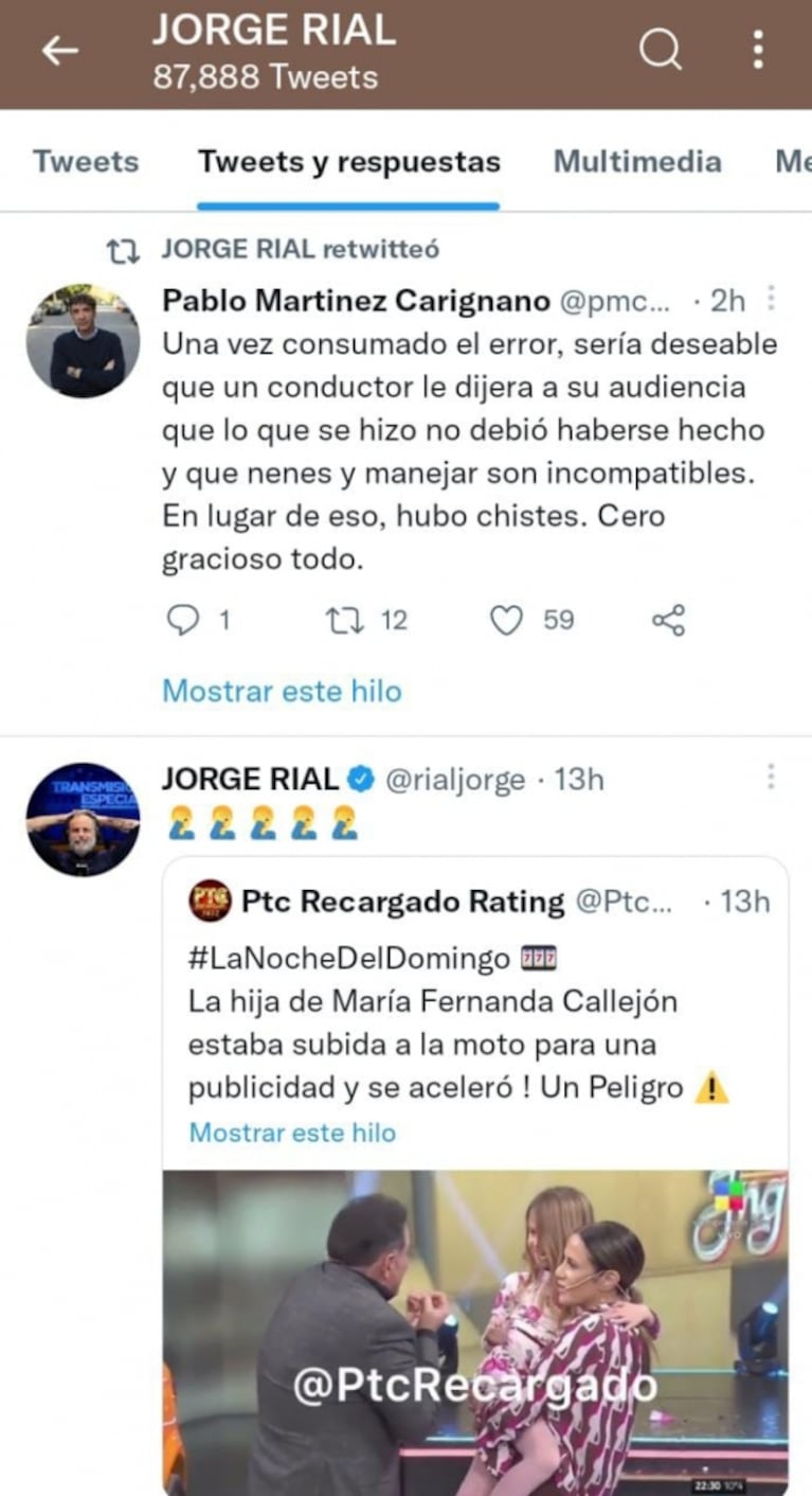 Jorge Rial cuestionó a Mariano Iúdica por el susto con hija de María Fernanda Callejón en una moto