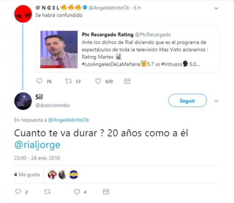 Jorge Rial dijo que tenía el programa de espectáculos más visto y Ángel De Brito salió al cruce: "No es mi plan hacer 20 años lo mismo"