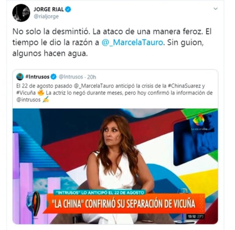 Jorge Rial, fuerte contra la China Suárez tras la confirmación de la separación de Vicuña: "Algunos hacen agua sin guión"