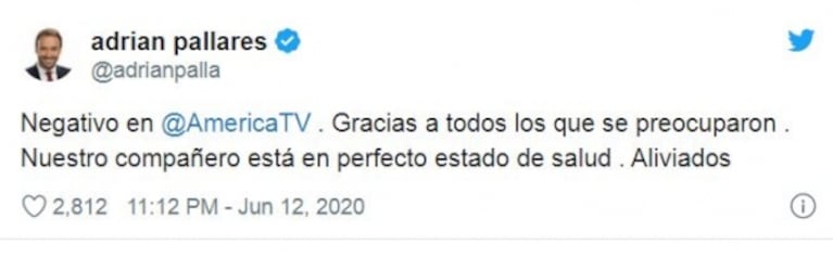  Jorge Rial informó que su compañero de Intrusos no tiene coronavirus: "Dio negativo de Covid-19"