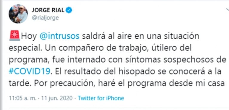 Jorge Rial no estará en el piso de Intrusos y conducirá desde su casa: "Se tomó esta decisión"