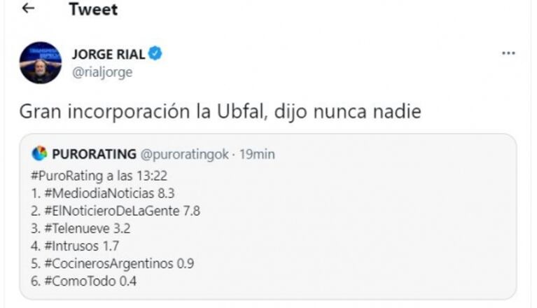 Jorge Rial, picante por la llegada de Laura Ubfal a Intrusos: "Gran incorporación, dijo nadie nunca"