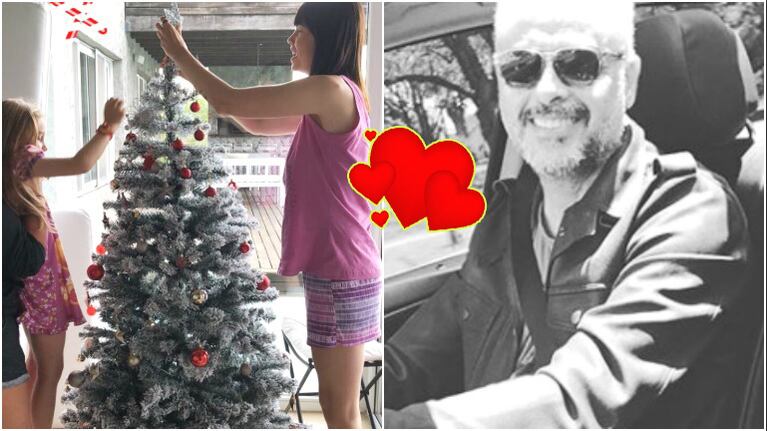 Jorge Rial publicó una foto de su novia y su hijita armando el arbolito de Navidad (Fotos: Instagram Stories e Instagram)