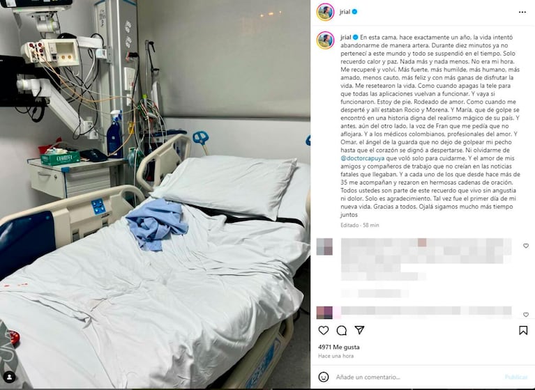 Jorge Rial recordó el infarto que sufrió en Colombia (captura de Instagram)