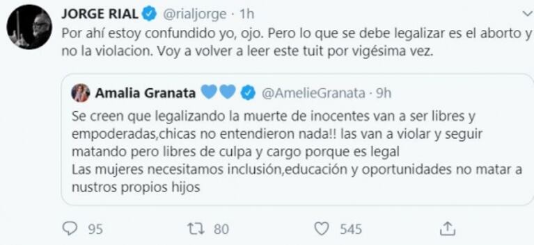 Jorge Rial salió fuerte al cruce de Amalia Granata: "Lo que se debe legalizar es el aborto y no la violación"