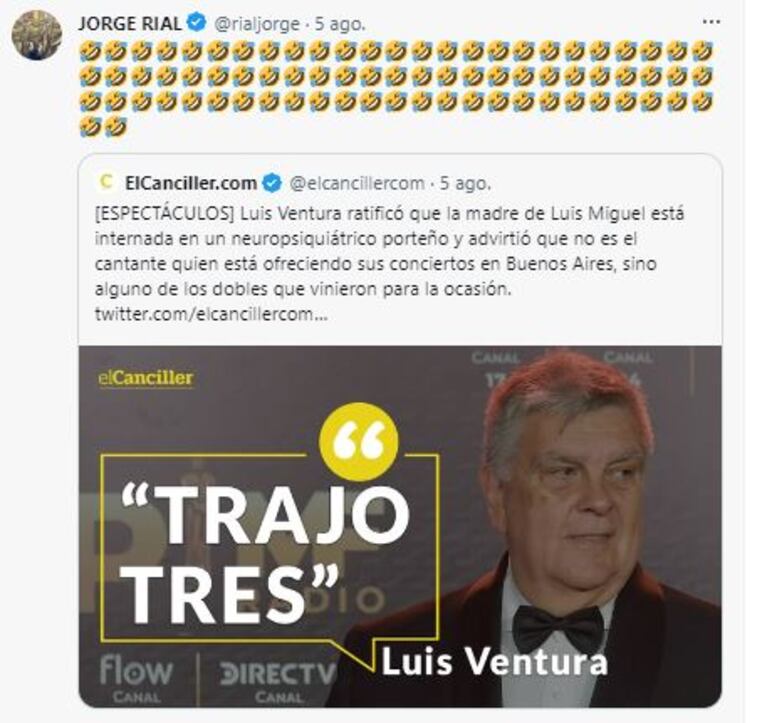 Jorge Rial se rió de la teoría de Luis Ventura sobre Luis Miguel y sus dobles