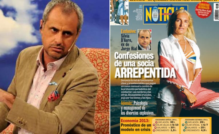 Jorge Rial y la polémica tapa de la revista Noticias con las confesiones de Silvia D Auro. (Fotos: Web y revista Noticias)