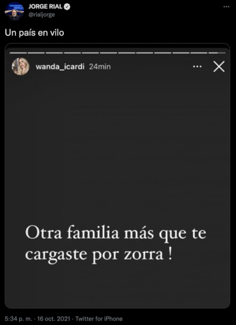 Jorge Rial y una irónica reacción tras el explosivo mensaje de Wanda Nara sobre su crisis con Mauro Icardi: "Un país en vilo"