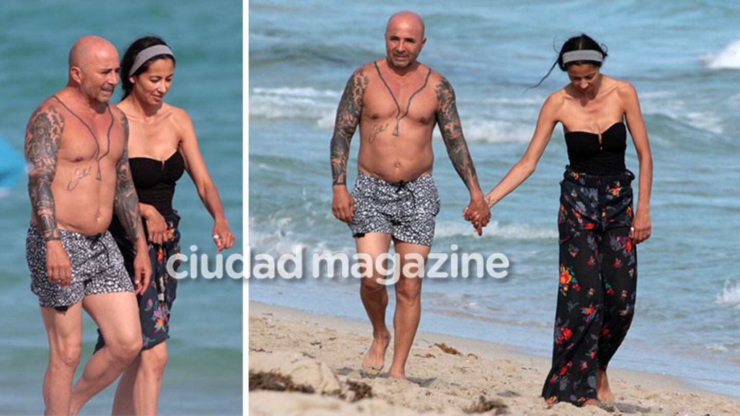 Jorge Sampaoli y Paula Valenzuela, de vacaciones en Miami. (Foto: Grosby group)