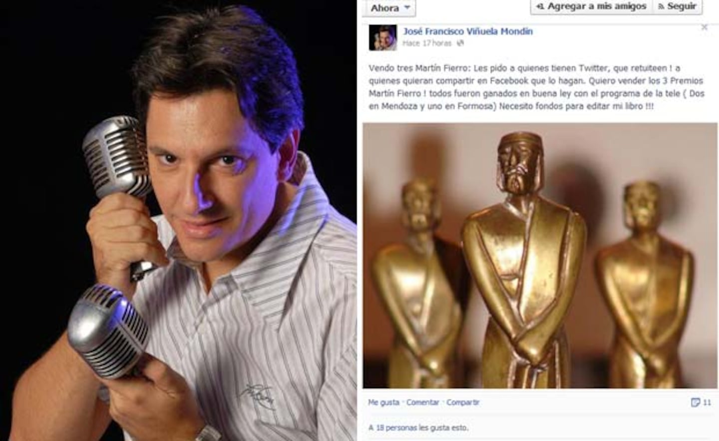 José Francisco Viñuela quiere vender sus estatuillas para editar su libro. (Foto: Facebook)