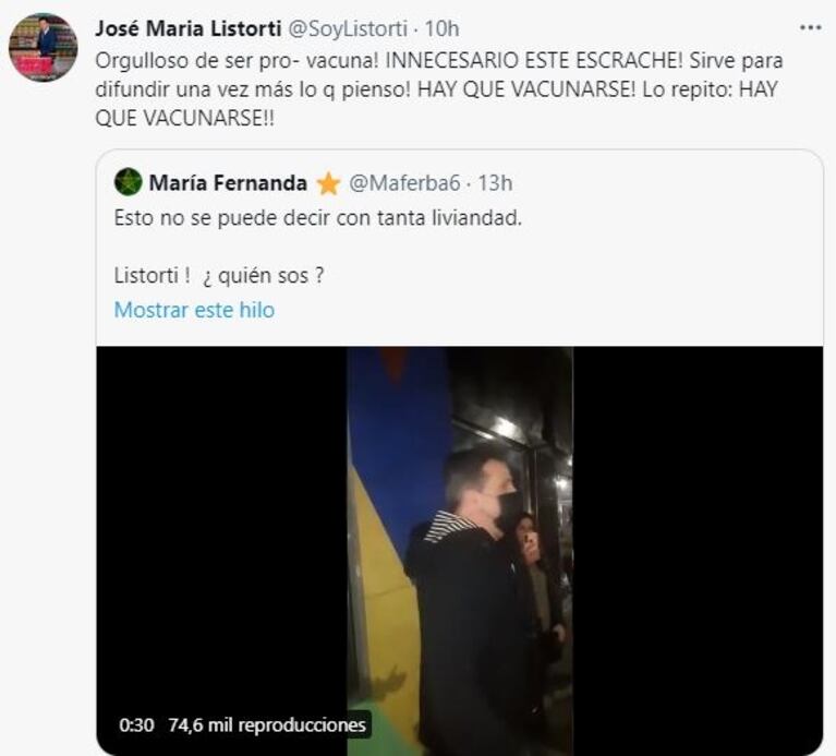 José María Listorti fue increpado en la calle por un grupo antivacunas: "¿Por qué nos querés mandar a una isla?"