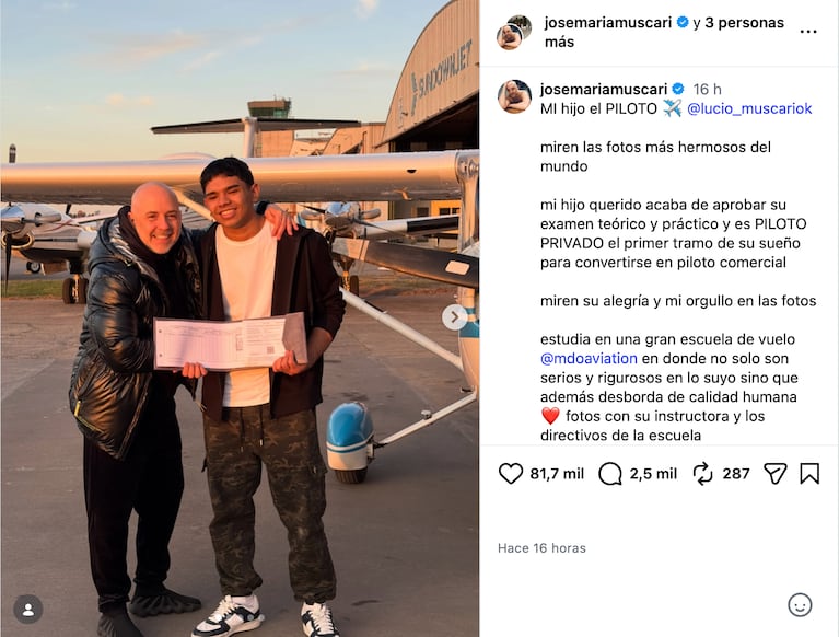 José María Muscari celebró el logro que alcanzó su hijo Lucio (Foto: Instagram @josemariamuscari)