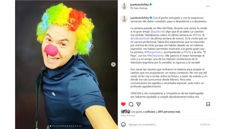 Juan Butvilofsky reveló su nuevo destino tras su salida de Re Despiertos. Crédito: Instagram