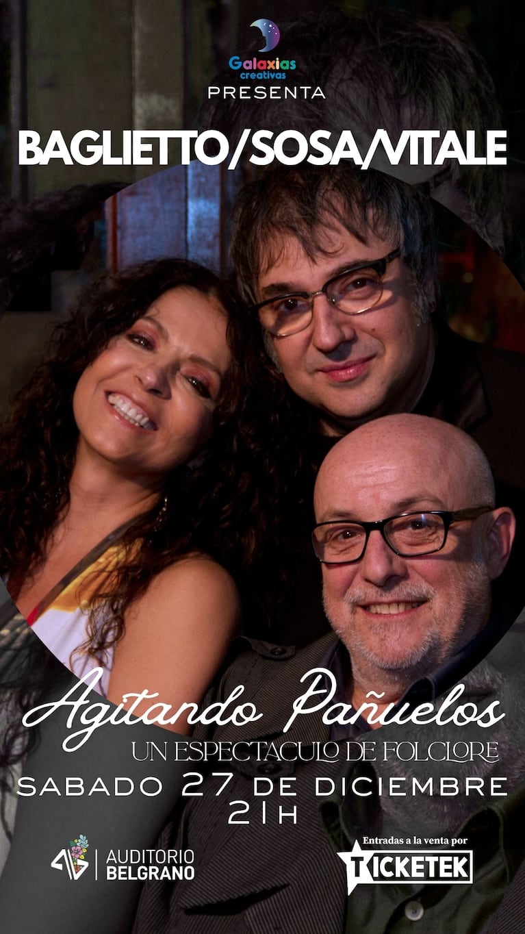 Juan Carlos Baglietto, Patricia Sosa y Lito Vitale presentan “Agitando pañuelos” en Buenos Aires
