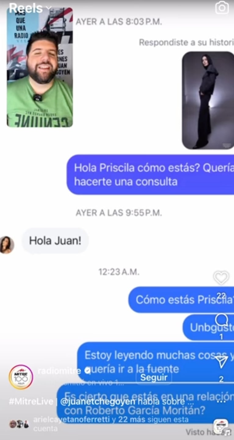 Juan Etchegoyen mostró la conversación que mantuvo con Priscila Crivocapich (Captura: YouTube)