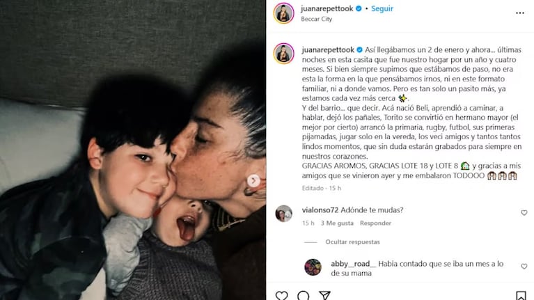 Juana Repetto a la casa que compartió con Sebastián Graviotto: “No era así como imaginábamos irnos”. Crédito: Instagram
