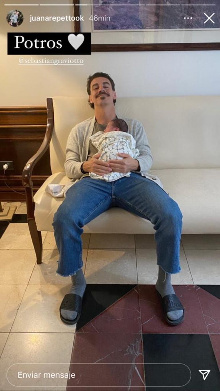Juana Repetto compartió una foto súper dulce de Sebastián Graviotto junto a su bebé recién nacido: "Potros"