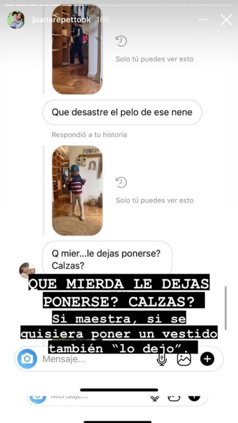 Juana Repetto contestó sin filtro a una mujer que criticó a su hijo: "Nos importa un bledo su opinión"