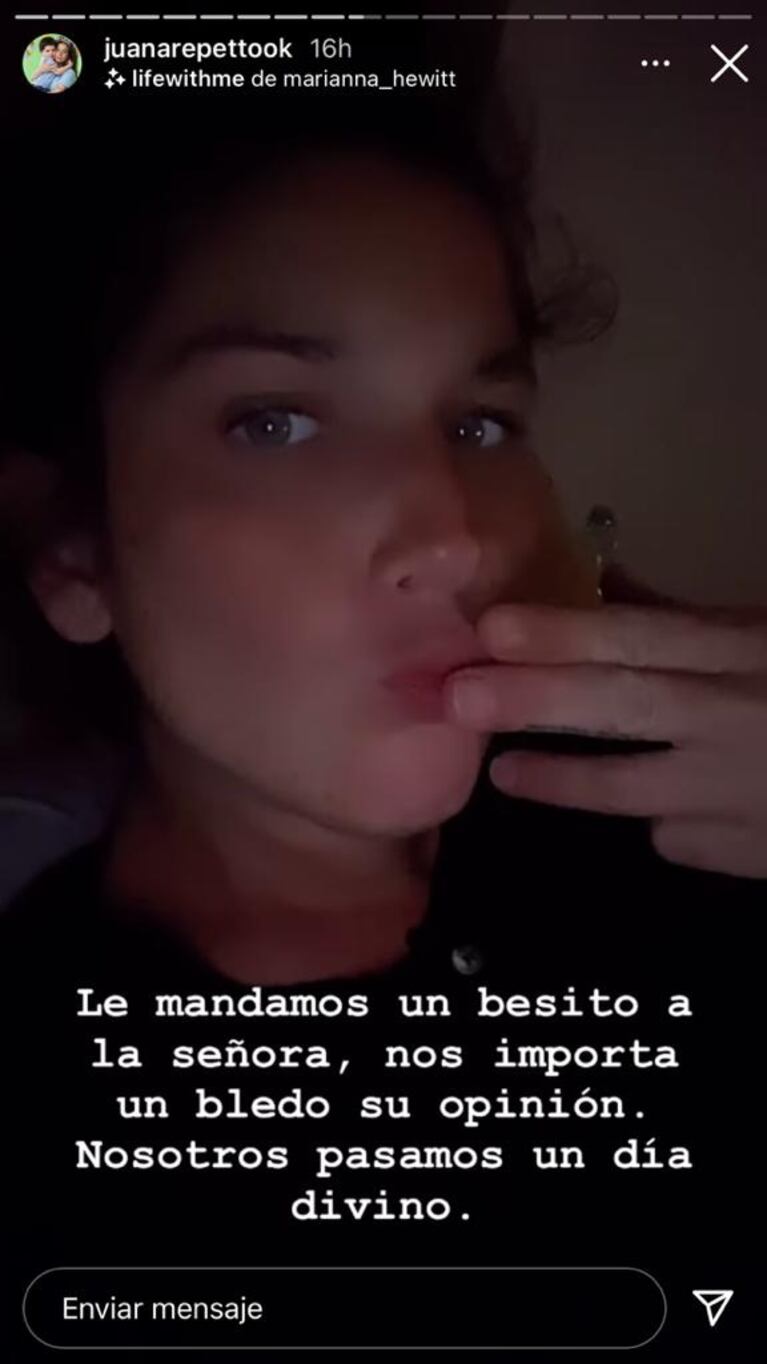 Juana Repetto contestó sin filtro a una mujer que criticó a su hijo: "Nos importa un bledo su opinión"