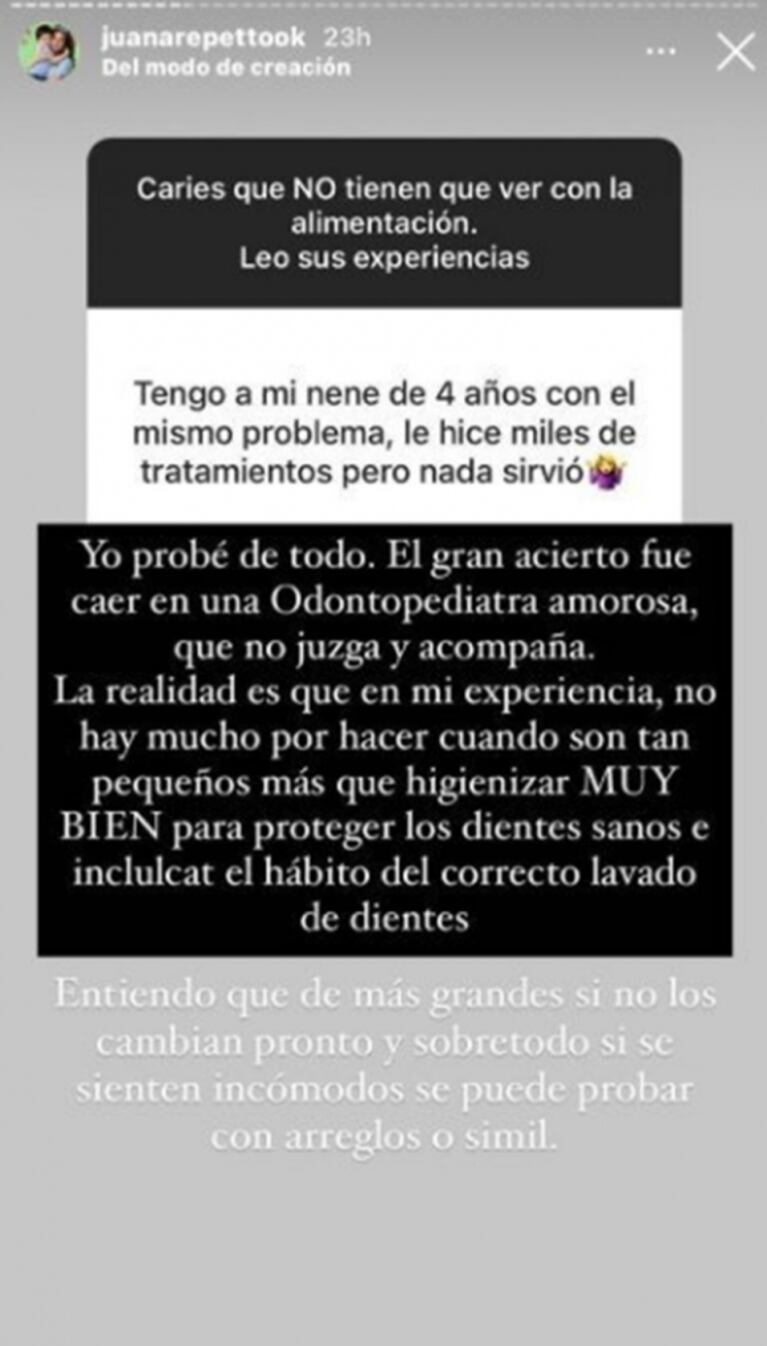 Juana Repetto contó que está muy preocupada por las caries de su hijo Toribio: "No tienen que ver con la alimentación"