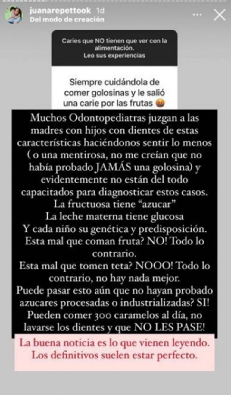 Juana Repetto contó que está muy preocupada por las caries de su hijo Toribio: "No tienen que ver con la alimentación"