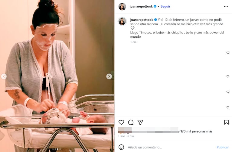 Juana Repetto dio a luz a Timoteo (Foto: Instagram)