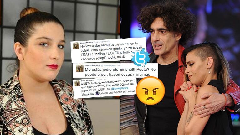 Juana Repetto, enojada tras la eliminación de Favio Posca del Bailando (Foto: web y Twitter)