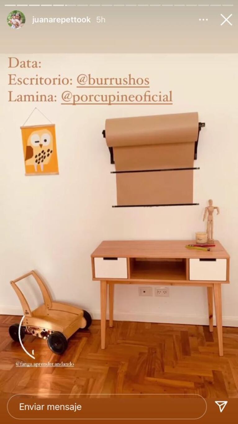 Juana Repetto mostró la increíble remodelación de la habitación de sus hijos: "Laburando en el mini espacio"