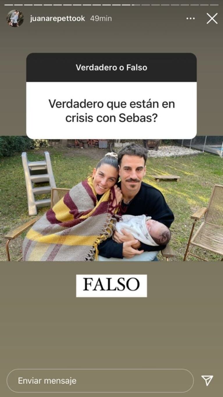 Juana Repetto respondió con una contundente foto si está en crisis con Sebastián Graviotto: "Falso"