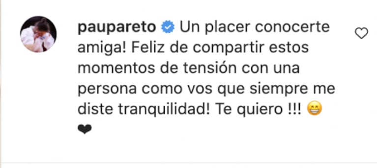 Juariu le dedicó un mensaje cariñoso a La Peque Pareto por haberle dejado su lugar MasterChef Celebrity: "Sos enorme"