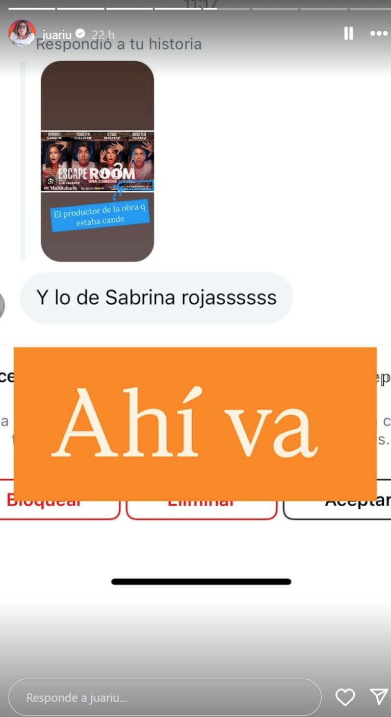 Juariu mostró la cara del novio de Sabrina Rojas. Foto: IG | juariu