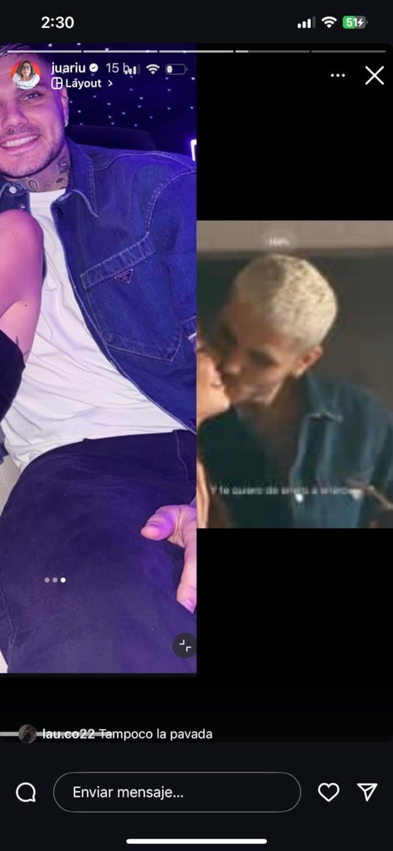 Juariu mostró las capturas de la camisa que Mauro Icardi usó en su posteo con la China Suárez y la canción 'Amor Verdadero' con Wanda Nara (Fotos: captura de Instagram).