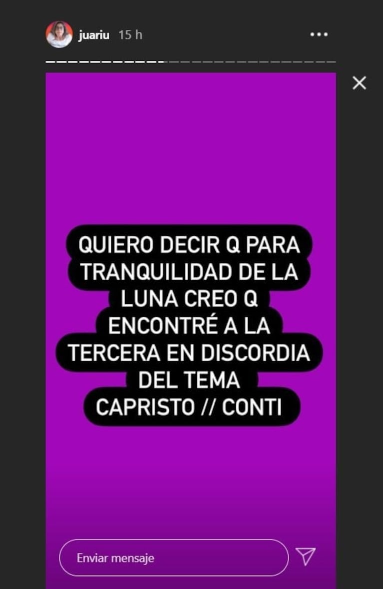 Juariu mostró quién es la mujer de los chats en el escándalo de Capristo con Conti: "Para tranquilidad de Silvina Luna"