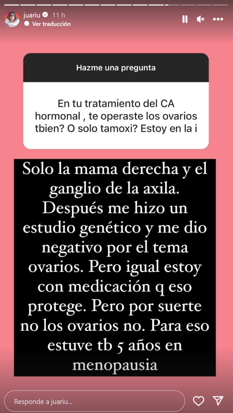 Juariu reveló las secuelas que le dejó el cáncer de mama: “Tuve menopausia 5 años”