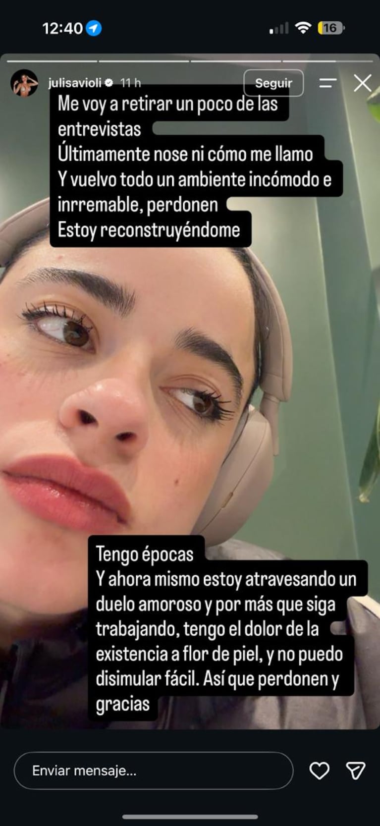 Juli Savioli explicó en sus historias de Instagram por qué se aleja por un tiempo de las entrevistas
Fuente: Instagram @julisavioli