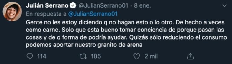Julián Serrano, en el centro de las críticas por su reflexión sobre los incendios y el veganismo
