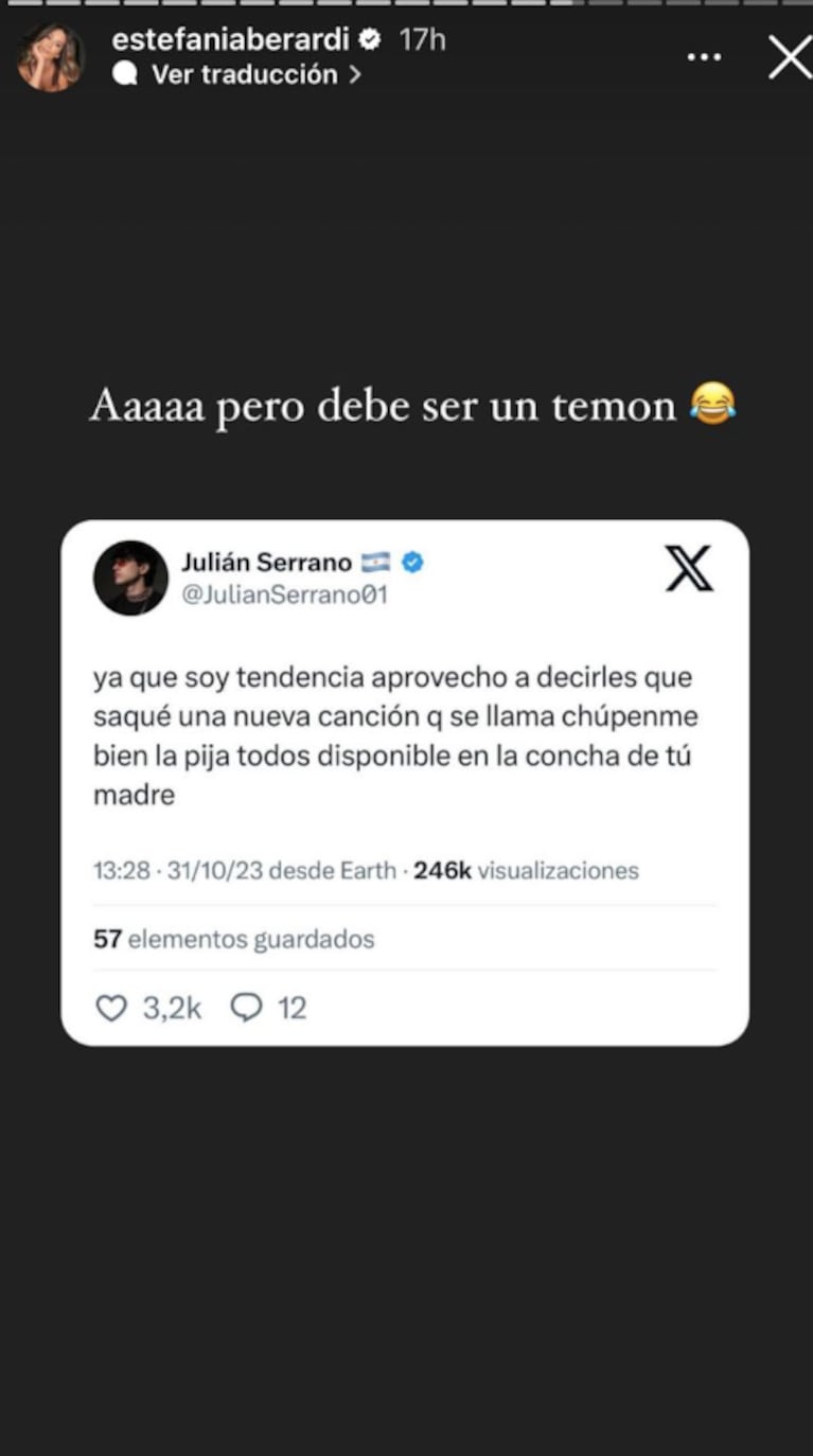 Julián Serrano reaccionó picantísimo a las burlas por el casamiento de su ex Oriana Sabatini con Paulo Dybala