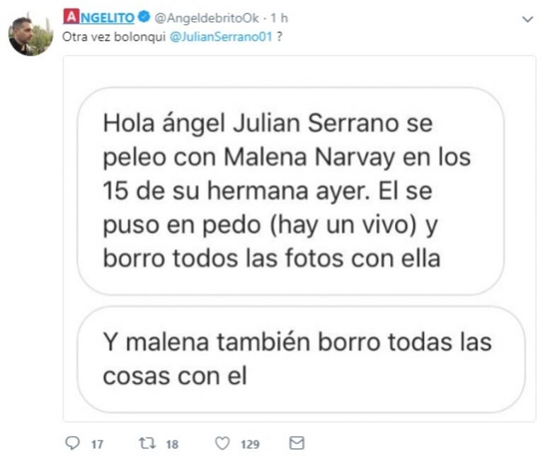 Julián Serrano y Malena Narvay borraron todas sus fotos juntos en Instagram: ¿qué pasó entre ellos?