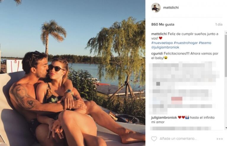 Juliana Giambroni confirmó que ya convive con Matías Di Chiara, tras anunciar su boda en Instagram: "Nos mudamos a Nordelta"