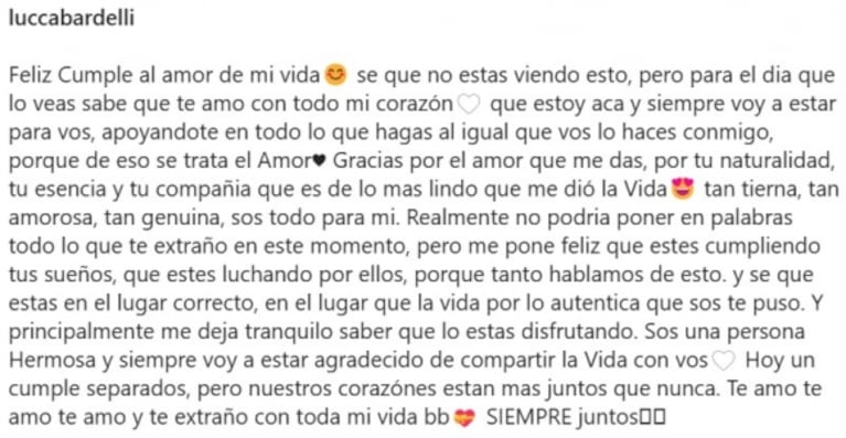 Julieta de Gran Hermano cumplió años y su novio le dedicó esta conmovedora carta