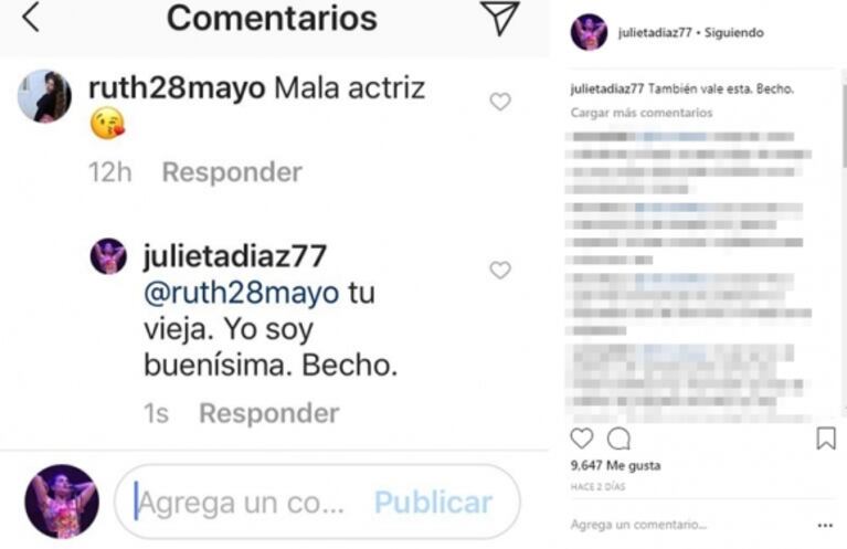 Julieta Díaz, sin filtro contra los usuarios que la agreden en Instagram: "Callate vos, tilinga"