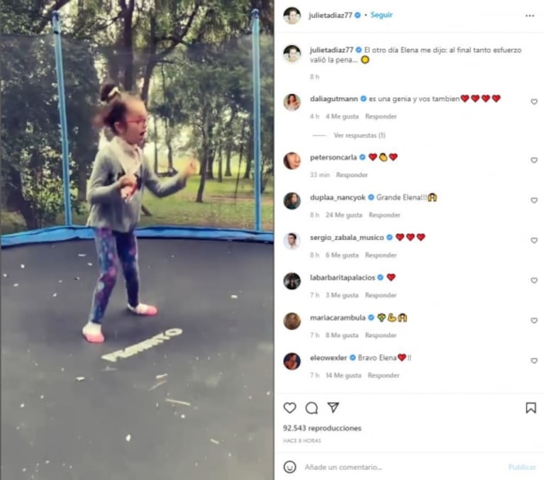 Julieta Díaz y un conmovedor video de su hija de 7 años: "El otro día Elena me dijo 'al final tanto esfuerzo valió la pena'"