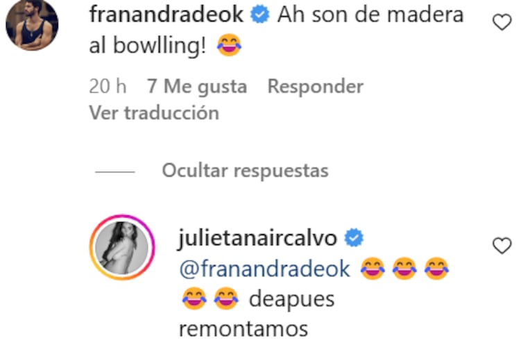 Julieta Nair Calvo escrachó a Nico Vázquez y Gime Accardi jugando al bowling: "Son de madera"