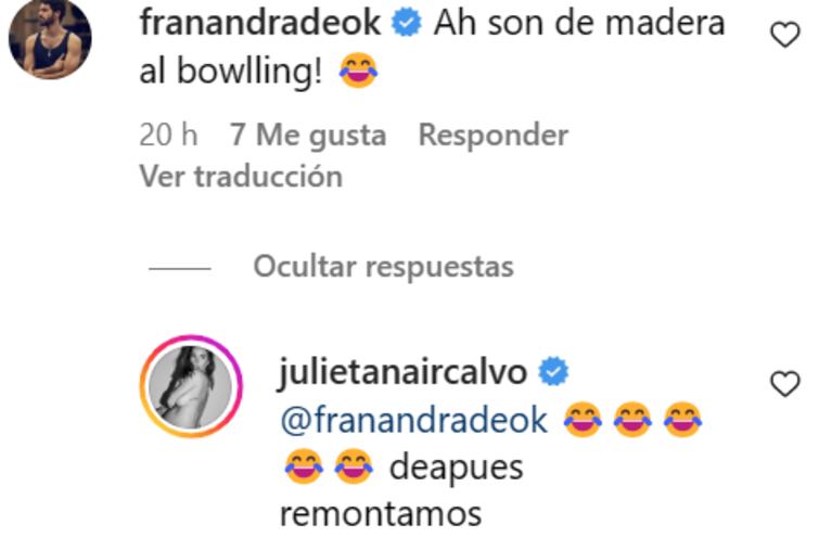 Julieta Nair Calvo escrachó a Nico Vázquez y Gime Accardi jugando al bowling: "Son de madera"