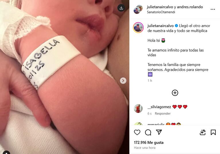 Julieta Nair Calvo fue mamá por segunda vez (Foto: captura de Instagram).