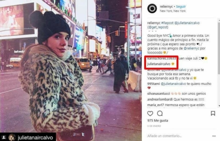 Julieta Nair Calvo, ¿muy cerca de un joven empresario en Nueva York?: tiernos guiños 2.0 ¡y foto delatora!