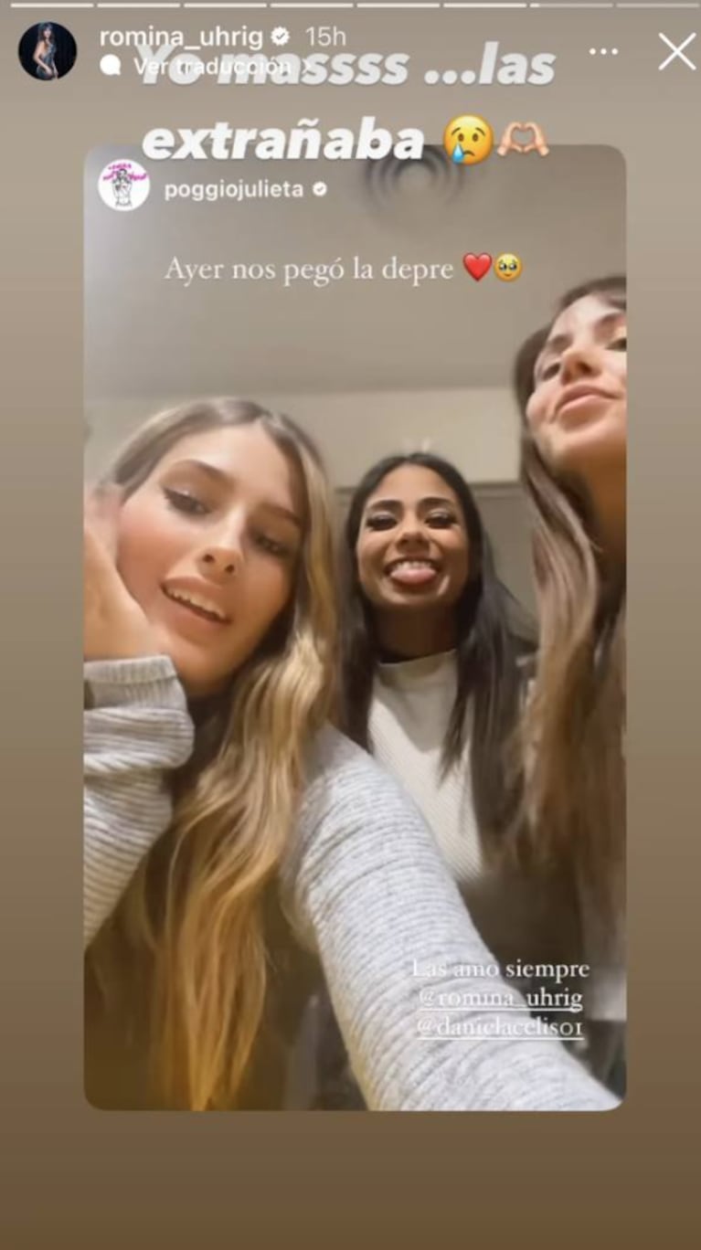 Julieta Poggio, Daniela Celis y Romina Uhrig hicieron pijama party: pastas, dulces y "fiaca" en la cama