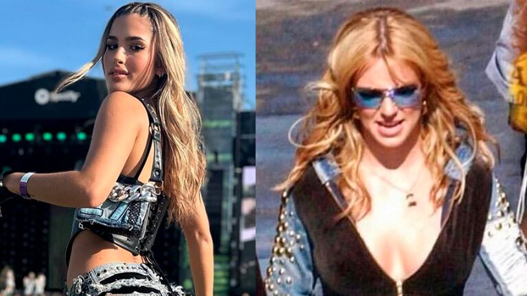 Julieta Poggio imitó un look noventoso de Britney Spears para brillar en un festival.