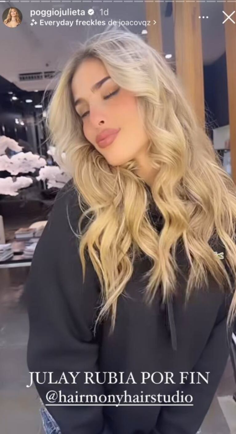 Julieta Poggio impactó con un radical cambio del look que quería hace tiempo: "Por fin, rubia"