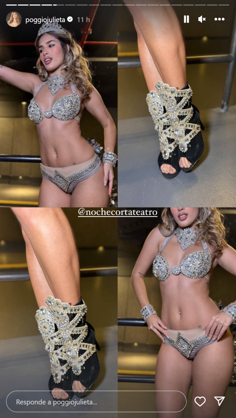 Julieta Poggio se lanzó como vedette y enamoró a todos con su look: lencería y plumas